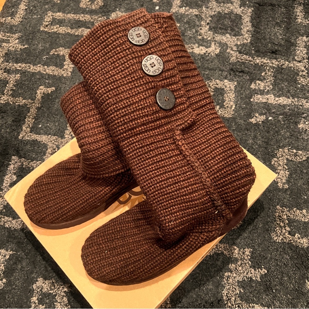 UGG CLASSIC CARDY SWEATER KNIT BOOTS IN BROWN
